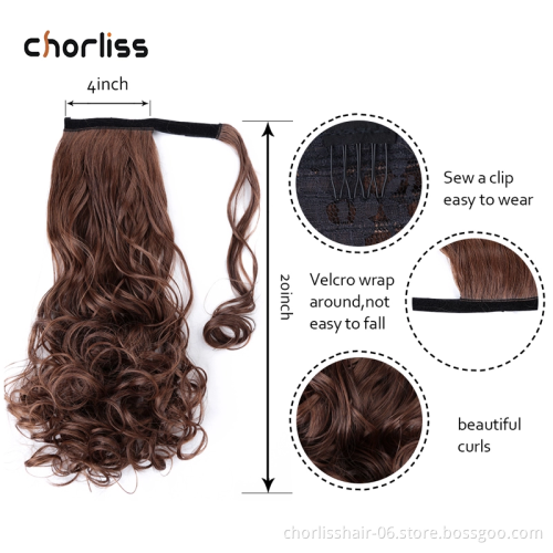 Wholesale Natural Color 20 Inch Chorliss Messy Curly Wrap Around Blonde Ponytails Afro Kinky Synthetic Ponytail Hair Extensions